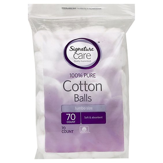 Signature Care Cotton Balls 100% Pure Soft & Absorbent Jumbo Size - 70 Count